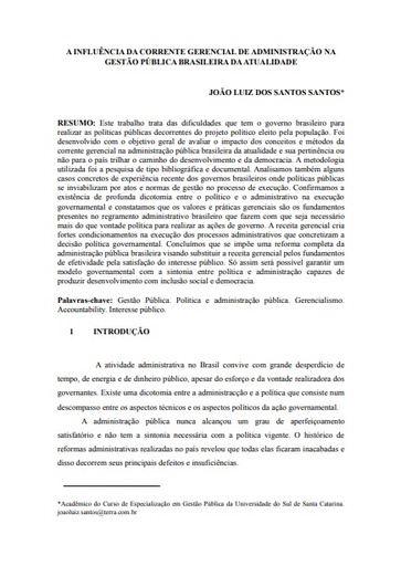 A influência da corrente gerencial de administração na gestão pública brasileira da atualidade