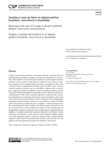 Sentidos e usos da fome no debate político brasileiro: recorrência e atualidade