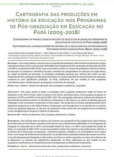 Cartografia das produções em história da educação nos Programas de Pós-graduação em Educação no Pará (2005-2018)