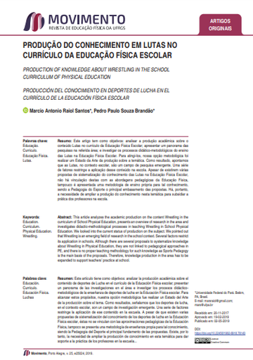 PRODUÇÃO DO CONHECIMENTO EM LUTAS NO CURRÍCULO DA EDUCAÇÃO FÍSICA ESCOLAR
