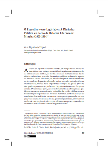 O Executivo como Legislador: A Dinâmica Política em torno da Reforma Educacional Mineira (2003-2014)