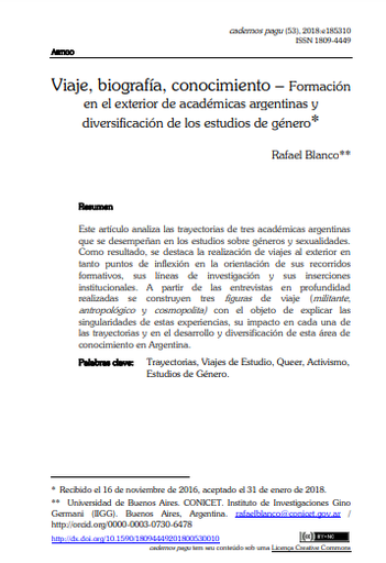 Viaje, biografía, conocimiento – Formación en el exterior de académicas argentinas y diversificación de los estudios de género