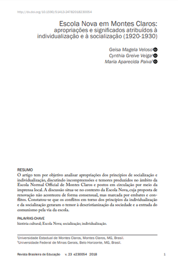 Escola Nova em Montes Claros: apropriações e significados atribuídos à individualização e à socialização (1920-1930)