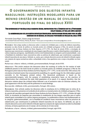 O governamento dos sujeitos infantis masculinos: instruções modelares para um menino cristão em um manual de civilidade português do final do século XVIII