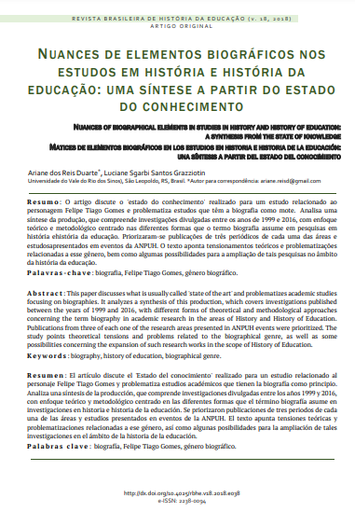 Nuances de elementos biográficos nos estudos em história e história da educação: uma síntese a partir do estado do conhecimento