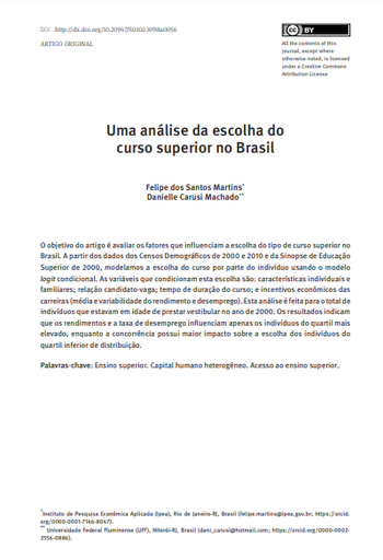 Uma análise da escolha do curso superior no Brasil