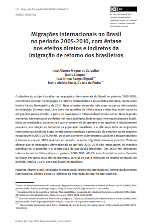 Migrações internacionais no Brasil no período 2005-2010, com ênfase nos efeitos diretos e indiretos da imigração de retorno dos brasileiros