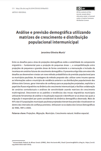 Análise e previsão demográfica utilizando matrizes de crescimento e distribuição populacional intermunicipal