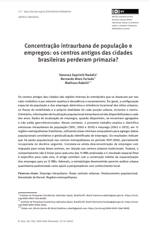 Concentração intraurbana de população e empregos: os centros antigos das cidades brasileiras perderam primazia?