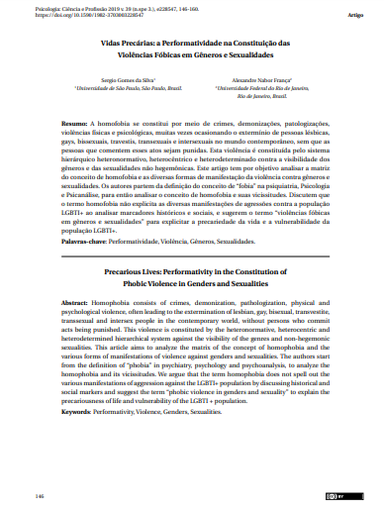 Vidas Precárias: a Performatividade na Constituição das Violências Fóbicas em Gêneros e Sexualidades