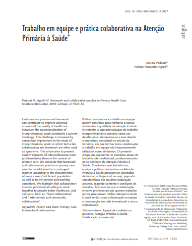 Trabalho em equipe e prática colaborativa na Atenção Primária à Saúde