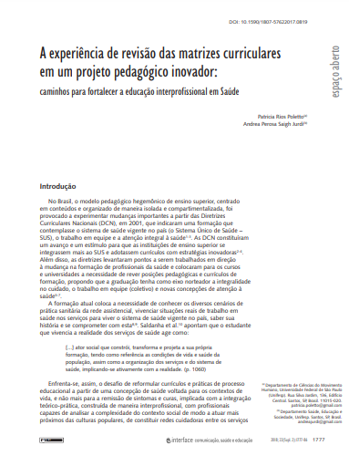 A experiência de revisão das matrizes curriculares em um projeto pedagógico inovador: caminhos para fortalecer a educação interprofissional em Saúde