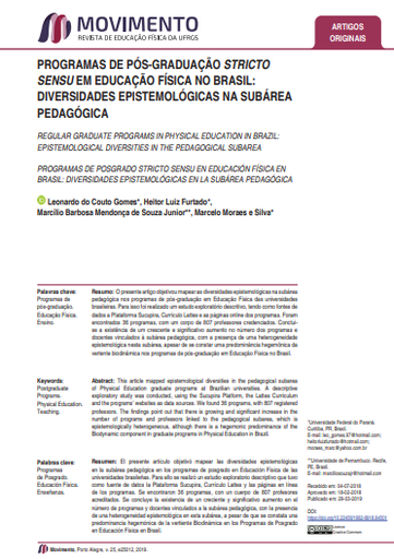 PROGRAMAS DE PÓS-GRADUAÇÃO STRICTO SENSU EM EDUCAÇÃO FÍSICA NO BRASIL: DIVERSIDADES EPISTEMOLÓGICAS NA SUBÁREA PEDAGÓGICA