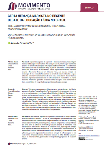 CERTA HERANÇA MARXISTA NO RECENTE DEBATE DA EDUCAÇÃO FÍSICA NO BRASIL