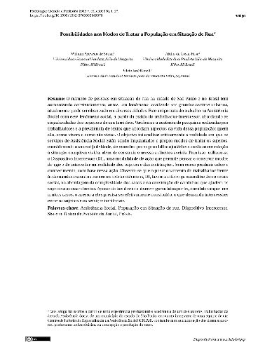 Possibilidades nos Modos de Tratar a População em Situação de Rua