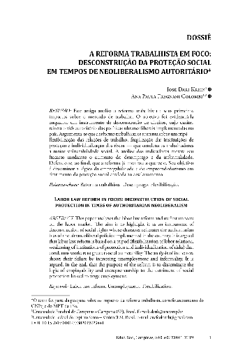 A REFORMA TRABALHISTA EM FOCO: DESCONSTRUÇÃO DA PROTEÇÃO SOCIAL EM TEMPOS DE NEOLIBERALISMO AUTORITÁRIO