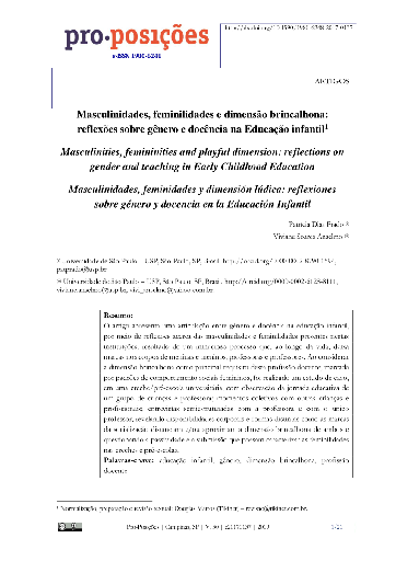 Masculinidades, feminilidades e dimensão brincalhona: reflexões sobre gênero e docência na Educação infantil
