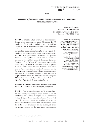 REPRESENTAÇÕES SOCIAIS DE ESTUDANTES DE BIOLOGIA SOBRE AS FUTURAS ATIVIDADES PROFISSIONAIS