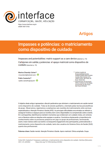 Impasses e potências: o matriciamento como dispositivo de cuidado