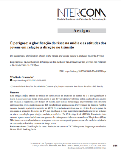 É perigoso: a glorificação do risco na mídia e as atitudes dos jovens em relação à direção no trânsito