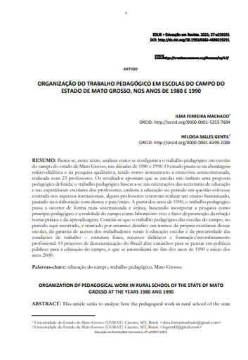 ORGANIZAÇÃO DO TRABALHO PEDAGÓGICO EM ESCOLAS DO CAMPO DO ESTADO DE MATO GROSSO, NOS ANOS DE 1980 E 1990