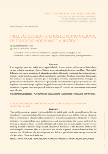 INCLUSÃO ESCOLAR: EFEITOS DO PLANO NACIONAL DE EDUCAÇÃO NOS PLANOS MUNICIPAIS