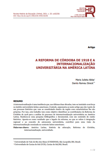 THE 1918 CÓRDOBA REFORM AND UNIVERSITY INTERNATIONALIZATION IN LATIN AMERICA