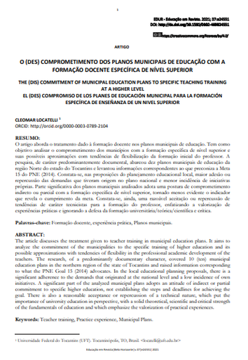 O (DES) COMPROMETIMENTO DOS PLANOS MUNICIPAIS DE EDUCAÇÃO COM A FORMAÇÃO DOCENTE ESPECÍFICA DE NÍVEL SUPERIOR