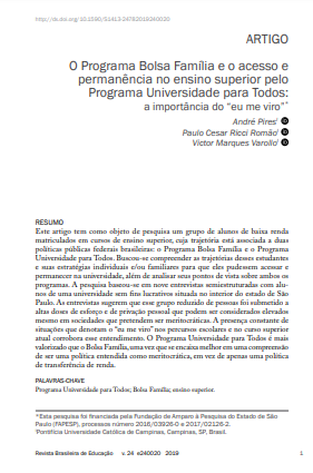 O Programa Bolsa Família e o acesso e permanência no ensino superior pelo Programa Universidade para Todos: a importância do “eu me viro”