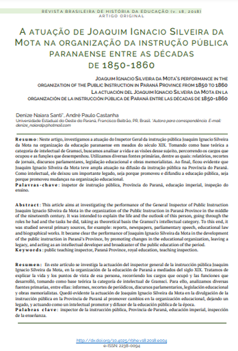 A atuação de Joaquim Ignacio Silveira da Mota na organização da instrução pública paranaense entre as décadas de 1850-1860