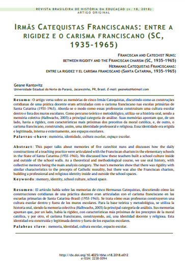 Irmãs Catequistas Franciscanas: entre a rigidez e o carisma franciscano (SC, 1935-1965)