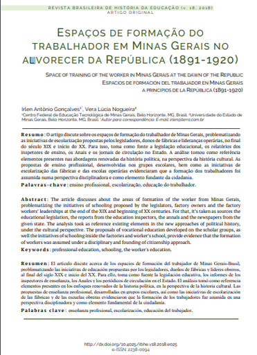 Espaços de formação do trabalhador em minas gerais no alvorecer da república (1891-1920)