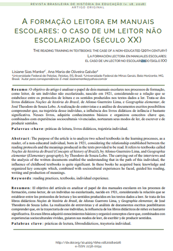 A formação leitora em manuais escolares: o caso de um leitor não escolarizado (século XX)