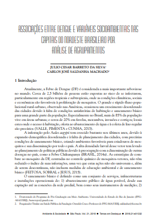 ASSOCIATIONS BETWEEN DENGUE AND SOCIO-ENVIRONMENTAL VARIABLES IN CAPITALS OF THE BRAZILIAN NORTHEAST BY CLUSTER ANALYSIS