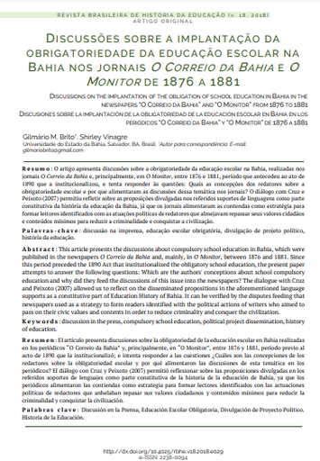 Discussões sobre a implantação da obrigatoriedade da educação escolar na Bahia nos jornais O Correio da Bahia e O Monitor de 1876 a 1881