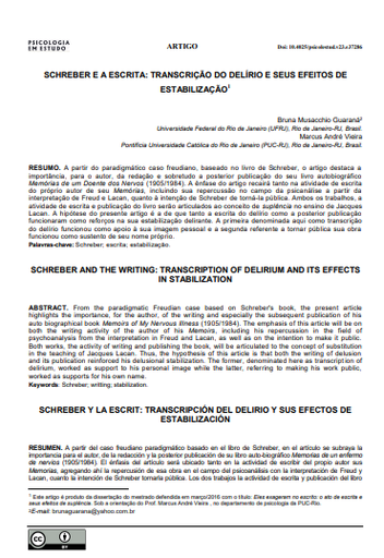 SCHREBER E A ESCRITA: TRANSCRIÇÃO DO DELÍRIO E SEUS EFEITOS DE ESTABILIZAÇÃO
