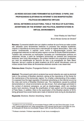 As redes sociais como ferramentas eleitorais: o papel das propagandas eleitorais na internet e das manifestações políticas em ambientes virtuais