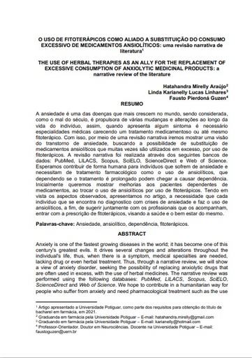 O uso de fitoterápicos como aliado a substituição do consumo excessivo de medicamentos ansiolíticos: uma revisão narrativa de literatura