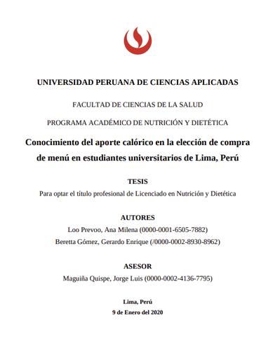 Conocimiento del aporte calórico en la elección de compra de menú en estudiantes universitarios de Lima, Perú