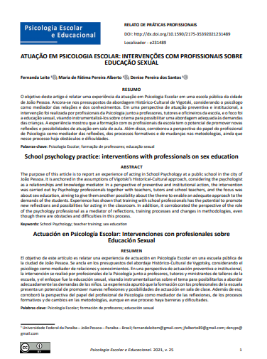 ATUAÇÃO EM PSICOLOGIA ESCOLAR: INTERVENÇÕES COM PROFISSIONAIS SOBRE EDUCAÇÃO SEXUAL