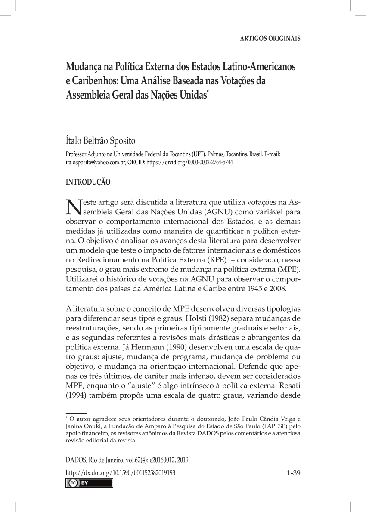 Mudança na Política Externa dos Estados Latino-Americanos e Caribenhos: Uma Análise Baseada nas Votações da Assembleia Geral das Nações Unidas