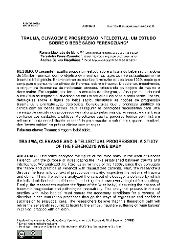 Trauma, clivagem e progressão intelectual: um estudo sobre o bebê sábio ferencziano