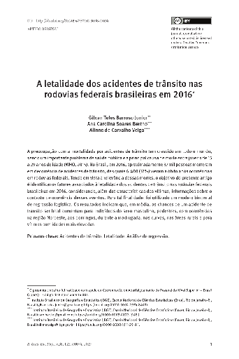 A letalidade dos acidentes de trânsito nas rodovias federais brasileiras em 2016