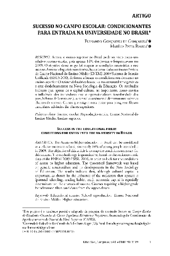 SUCESSO NO CAMPO ESCOLAR: CONDICIONANTES PARA ENTRADA NA UNIVERSIDADE NO BRASIL