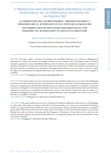 A PRODUÇÃO DAS IDENTIDADES/DIFERENÇAS PELA PEDAGOGIA DA ALTERNÂNCIA NO CEFFA DE JI-PARANÁ/RO