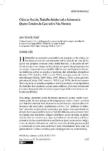 Ciências Sociais, Trabalho Intelectual e Autonomia: Quatro Estudos de Caso sobre Nós Mesmos