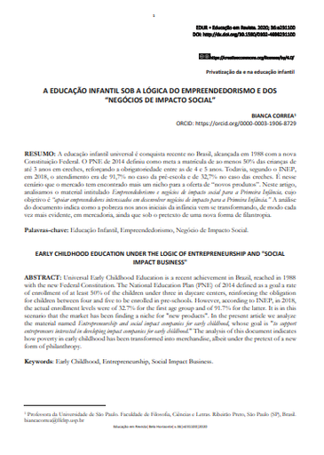 A EDUCAÇÃO INFANTIL SOB A LÓGICA DO EMPREENDEDORISMO E DOS “NEGÓCIOS DE IMPACTO SOCIAL”
