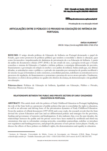 ARTICULAÇÕES ENTRE O PÚBLICO E O PRIVADO NA EDUCAÇÃO DE INFÂNCIA EM PORTUGAL