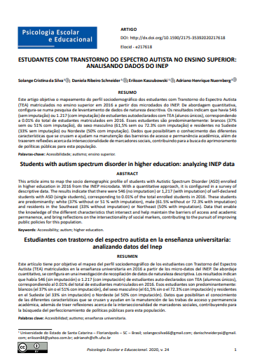 ESTUDANTES COM TRANSTORNO DO ESPECTRO AUTISTA NO ENSINO SUPERIOR: ANALISANDO DADOS DO INEP