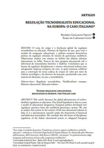 REGULAÇÃO TECNOIDEALISTA EDUCACIONAL NA EUROPA: O CASO ITALIANO*